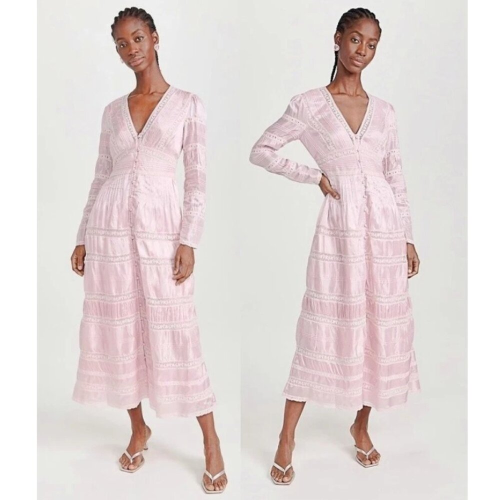 LoveShackFancy Ellitia Victorian Lace Buttoned Maxi Dress in Light Lilac 2  $695 - Picture 3 of 16